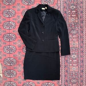 Nordstrom Caslon 2-Pc. Solid‎ Black Polyester Skirt Suit Size 2P